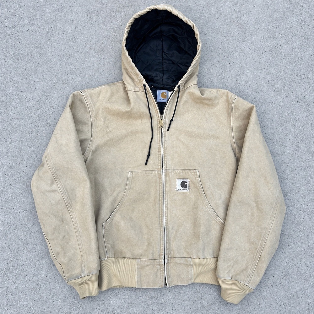 Carhartt J06 WET Active Jacket Small Tan Wheat Vintage Canvas Hooded Workwear S